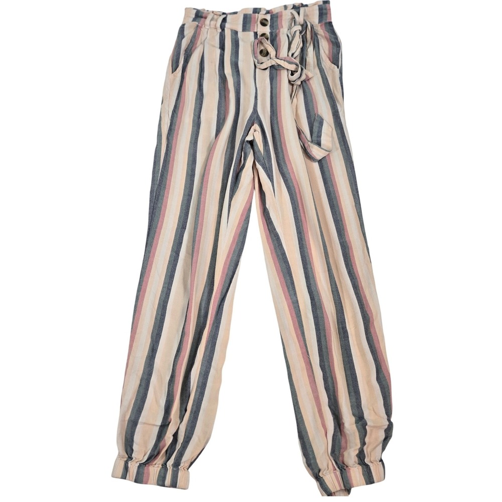 American Eagle Womens Pants Small Striped Paperbag High Rise Viscose Button Fly